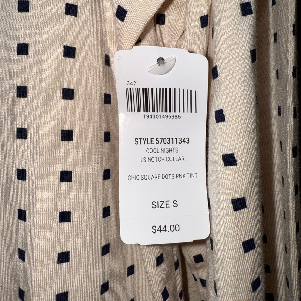 Soma Cool Nights crème colored pajama shirt with Black Dots- BNWT - Picture 6 of 10